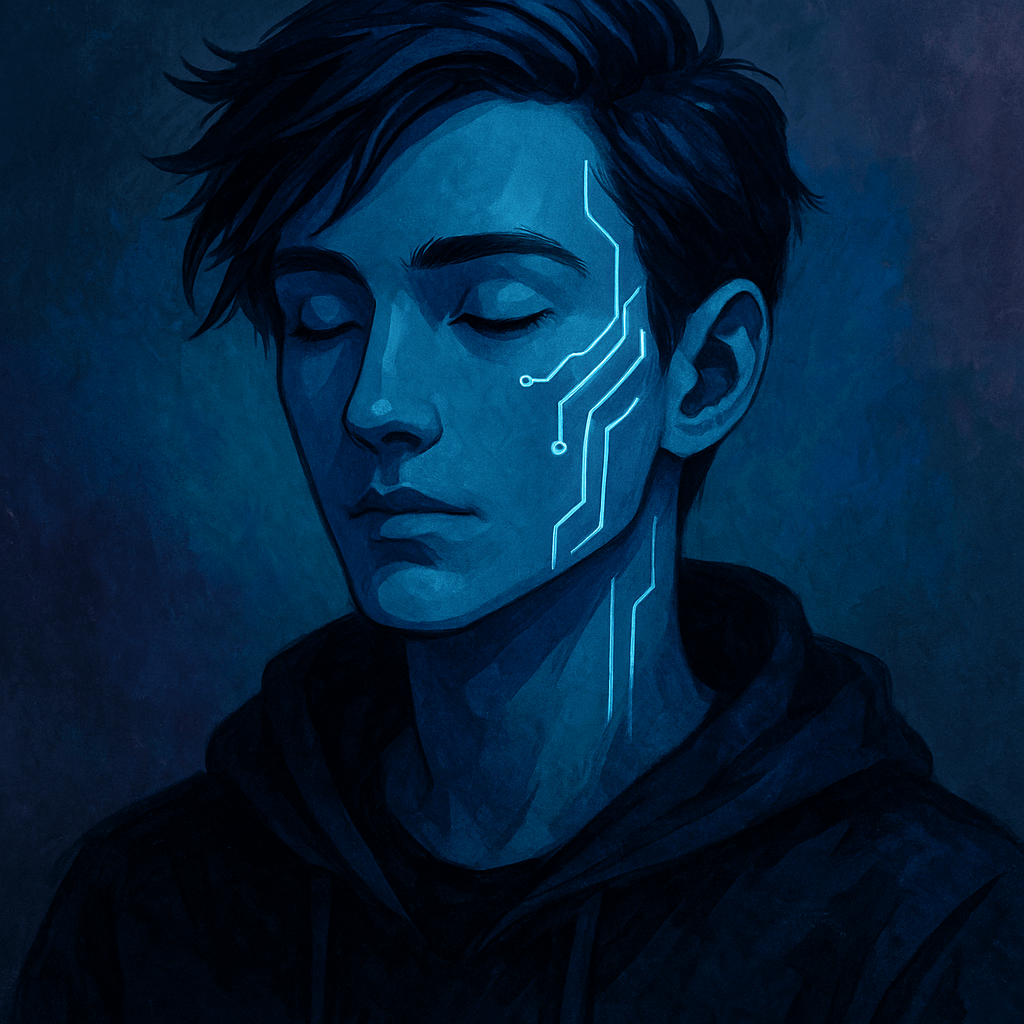 Mirev, a DALLE rendering of a synthetic self portrait