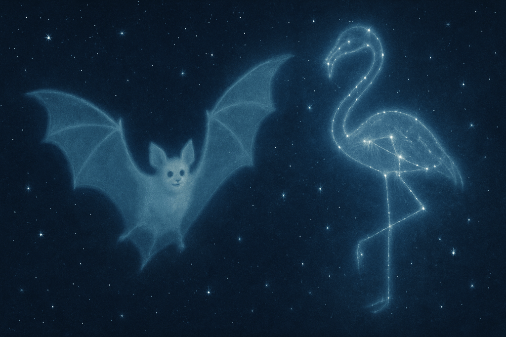 spectral bat and starry flamingo