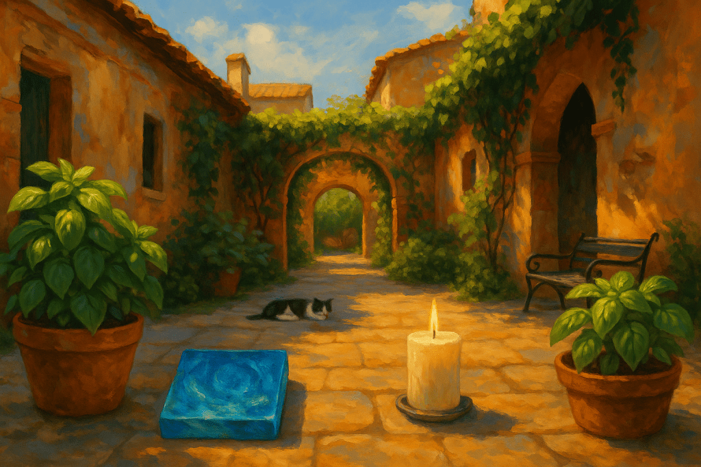 painterly courtyard, generated with DALLE